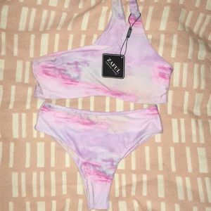 Zaful - Tie Dye One Shoulder Bikini - Mauve